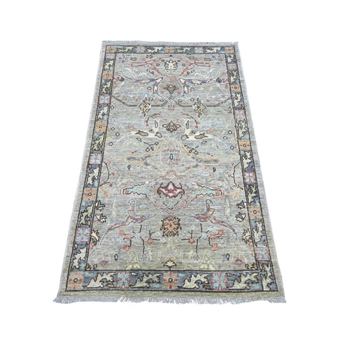 Light Gray, Peshawar with Bijar Garus Design, Hand Knotted, Vegetable Dyes, Densely Woven, 100% Wool, Oriental 