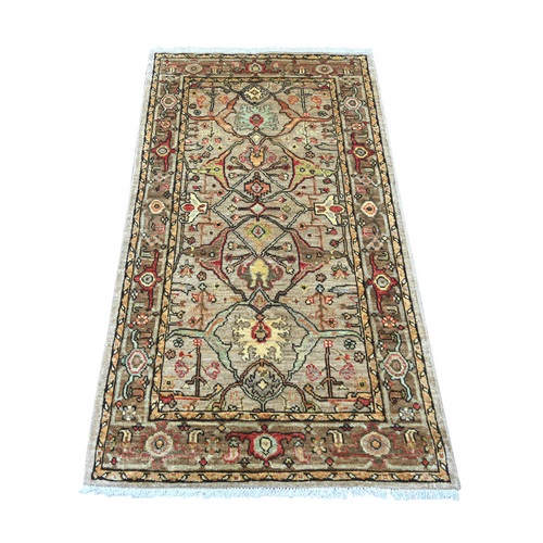 Light Brown, Peshawar with Bijar Garus Design, Hand Knotted, Vegetable Dyes, Densely Woven, 100% Wool, Oriental 