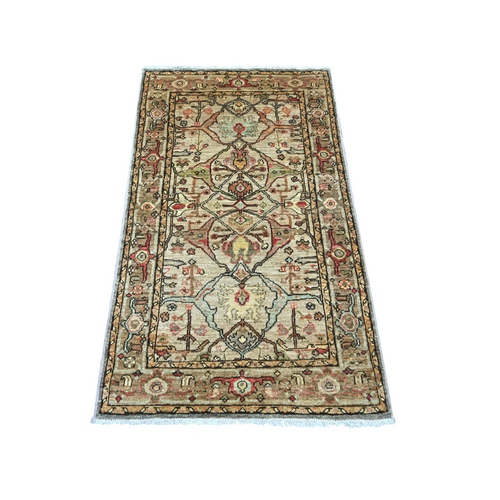 Light Brown, Peshawar with Bijar Garus Design, Hand Knotted, Vegetable Dyes, Densely Woven, 100% Wool, Oriental 