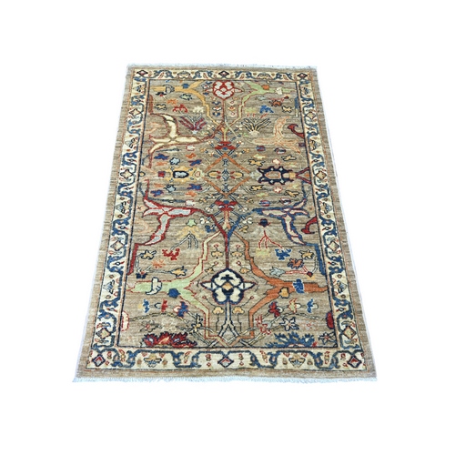 Light Brown, Peshawar with Bijar Garus Design, Hand Knotted, Vegetable Dyes, Densely Woven, 100% Wool, Oriental 