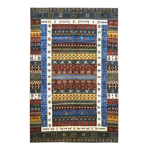 Colorful, Vegetable Dyes, Hand Knotted, Natural Wool, Fine Kashkuli Gabbeh with Small Animal Figurines, Oriental 