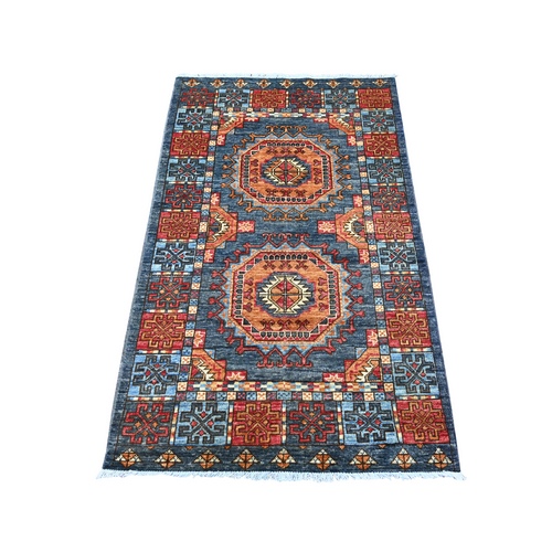 Charcoal Gray, Afghan Ersari with Elephant Feet Design, Hand Knotted, Natural Dyes, Denser Weave, Pure Wool, Oriental 