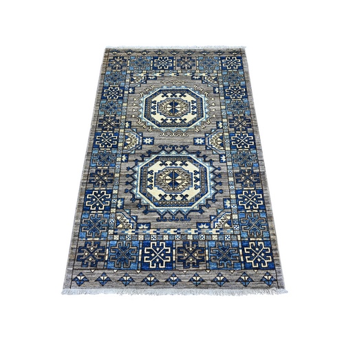 Fossil Gray, Afghan Ersari with Elephant Feet Design, Hand Knotted, Vegetable Dyes, Pure Wool, Oriental 