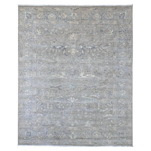 Misty Gray, Peshawar with Bijar Garus Design, Hand Knotted, 100% Wool, Vegetable Dyes, Densely Woven, Oriental 