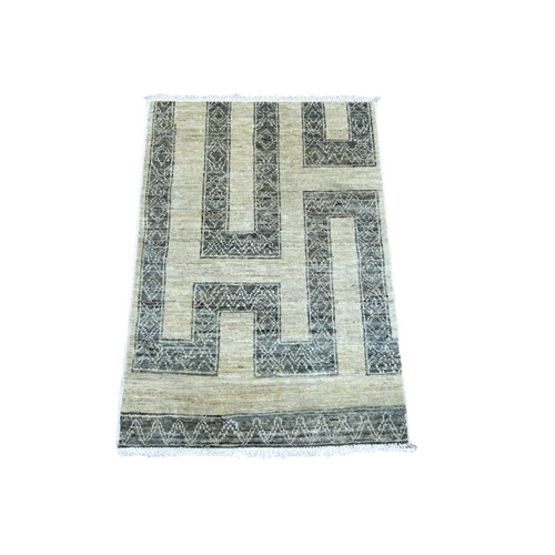 Ivory and Gray, Moroccan Berber Influence with Maze Design, Geometric Pattern, Denser Weave, High Mountain Wool, Hand Knotted, Mat, Sample, Oriental 