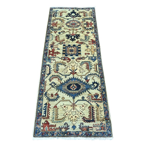 Light Green, Northwest Persian with Serrated Gul Motif, Aryana Collection, Vegetable Dyes, Soft Pile, High Mountain Wool, Hand Knotted, Densely Woven, Narrow Runner, Oriental 