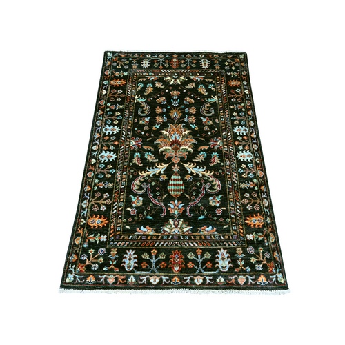 Natural Black, Soft Wool, Vegetable Dyes, Hand Knotted, Afghan Sultani with All Over Floral Pattern, Denser Weave, Oriental 