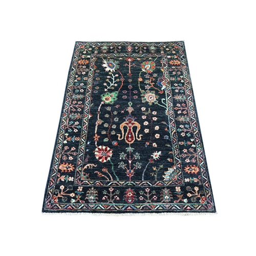 Raisin Black, Vegetable Dyes, Hand Knotted, Soft Wool, Afghan Sultani with All Over Floral Pattern, Denser Weave, Oriental 