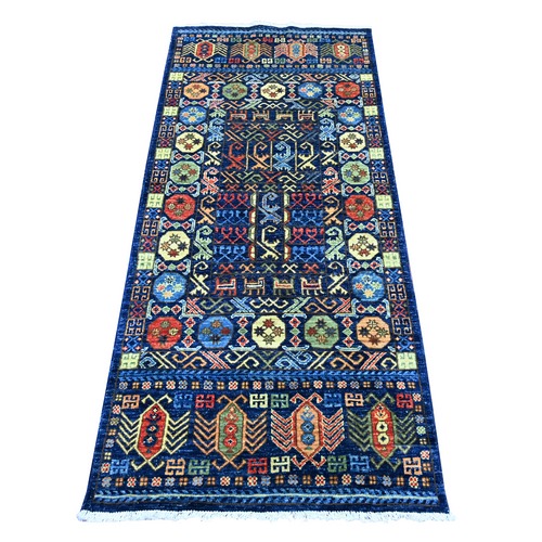 Yale Blue, Hand Knotted, Afghan Ersari with Hutchlu Design, Reimagined, Vegetable Dyes, Denser Weave, Soft Wool, Runner, Oriental 