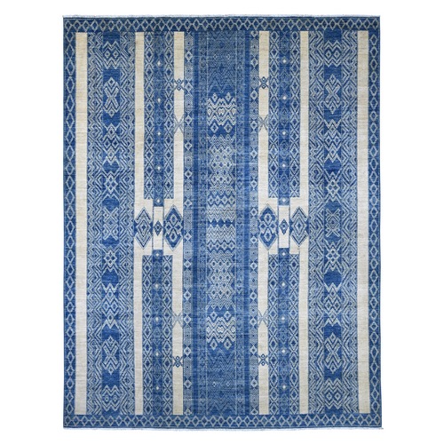 Bayern Blue, Moroccan Berber Influence with Geometric Pattern, High Mountain Wool, Denser Weave, Hand Knotted, Oriental 