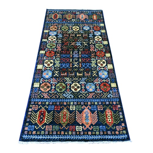 Yale Blue, Hand Knotted, Afghan Ersari with Hutchlu Design, Reimagined, Vegetable Dyes, Denser Weave, Soft Wool, Runner, Oriental 