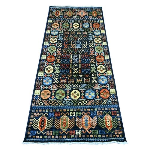Yale Blue, Hand Knotted, Afghan Ersari with Hutchlu Design, Reimagined, Vegetable Dyes, Denser Weave, Soft Wool, Runner, Oriental 