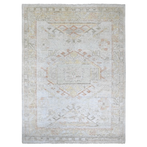 Silver Gray, Turkish Oushak with Geometric Design, High Mountain Ghazni Wool, Hand Knotted, Oriental Rug