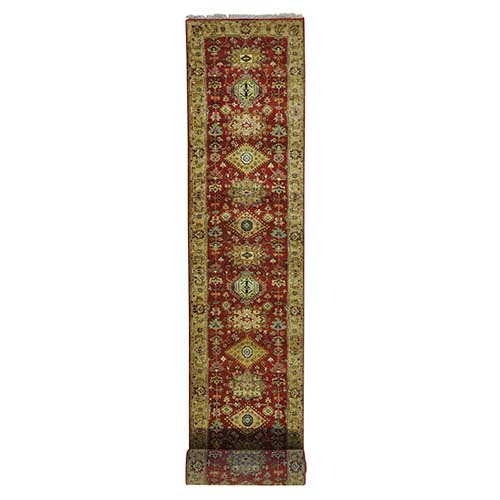 XL Runner Pure Wool Hand Knotted Rust Red Karajeh Oriental Rug XL Runner Pure Wool Hand Knotted Rust Red Karajeh Oriental Rug