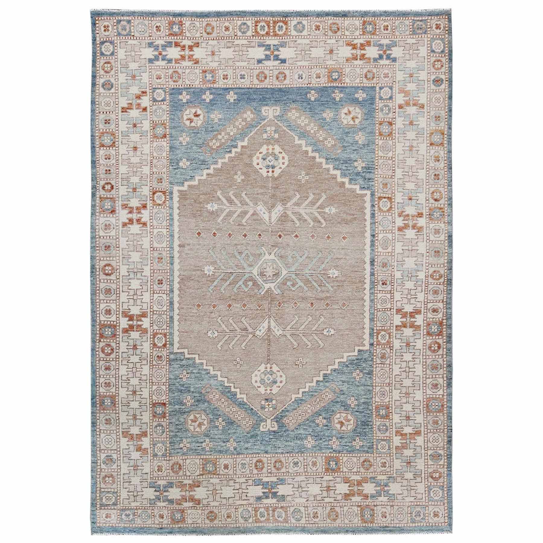 Light Blue, Anatolian Village Design, Turkish Knot, Sheared Low, Hand ...