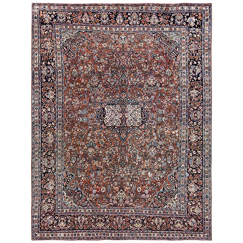 Copper Brown, Antique Persian Sarouk with All Over Design, Excellent Condition, 250 KPSI, Even Pile, Soft, Hand Knotted, 100% Wool, Oriental 