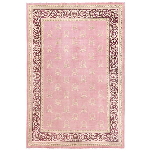 Rose Pink, Vintage European Influence with Wreath Design, Hand Knotted, 100% Wool, XL, Oversized, Fine Oriental 