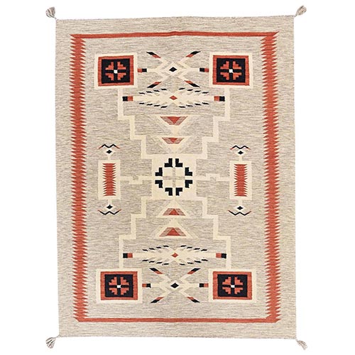 Khaki Brown, American Indian Southwest Geometric Design, Flat Weave, Hand Woven, 100% Wool, Oriental 