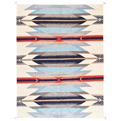 Light Blue, American Indian Southwest Geometric Design, Flat Weave, Hand Woven, 100% Wool, Oriental 