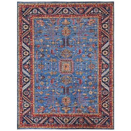Marlin Blue, Hand Knotted, Afghan Peshawar with Heriz All Over Design, Soft Wool, Densely Woven, Oriental 