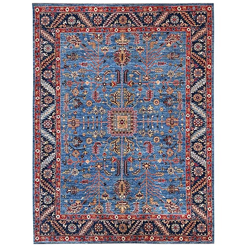 Marlin Blue, Afghan Peshawar with Heriz All Over Design, Hand Knotted, Soft Wool, Densely Woven, Oriental 