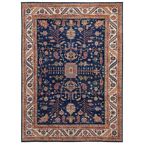 Yale Blue, Afghan Peshawar with Heriz All Over Design, Hand Knotted, Soft Wool, Densely Woven, Oriental 