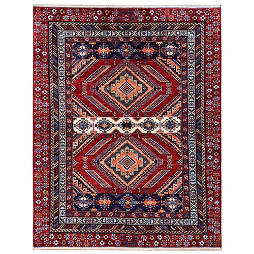 Crimson Red, Afghan Ersari with Turkish Knot, Antique Caucasian Motif, Vegetable Dyes, Densely Woven, Hand Knotted, Soft and Velvety Wool, Oriental 