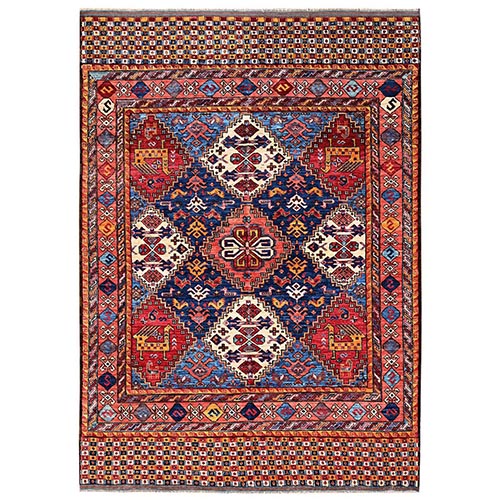 Colorful, Afghan Ersari with Turkish Knot, Antique Caucasian Motif, Small Bird Figurines, Vegetable Dyes, Densely Woven, Hand Knotted, Soft and Velvety Wool, Oriental Rug