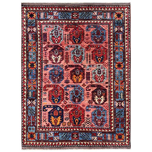 Blush Pink, Afghan Ersari with Turkish Knot, Antique Caucasian Motif, Vegetable Dyes, Densely Woven, Hand Knotted, Soft and Velvety Wool, Oriental Rug