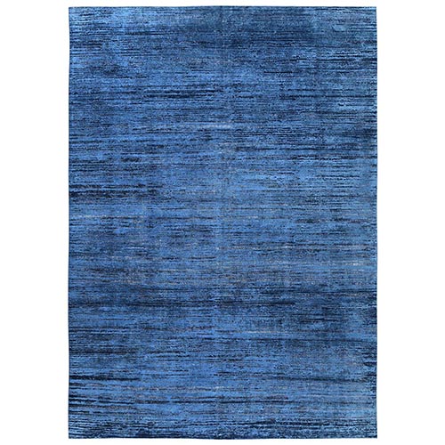 Imperial Blue, Overdyed Wool with Distressed Oxidized Pile, Modern Design, Hand Knotted, Oriental 