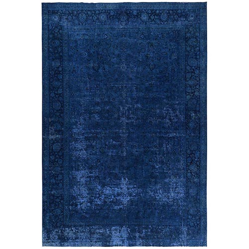 Yale Blue, Overdyed Persian Nain, 400 KPSI, Wool & Silk, Distressed, Hand Knotted, Oversized, XL, Oriental 