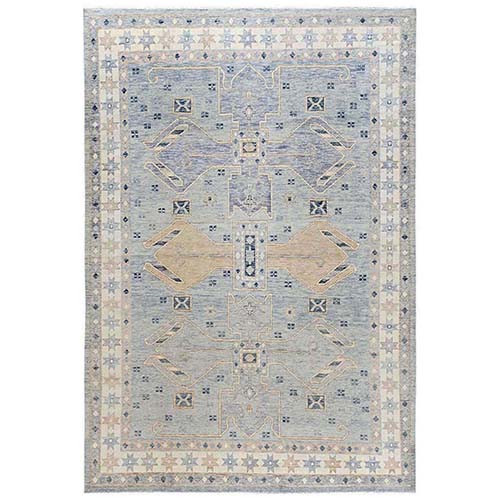 Misty Gray, Anatolian Village Design, Turkish Knot, Hand Knotted, Zero Pile, Sheared Low, 100% Wool, Oriental 