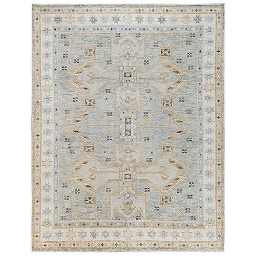 Misty Gray, Anatolian Village Design, Turkish Knot, Hand Knotted, Zero Pile, Sheared Low, 100% Wool, Oriental 