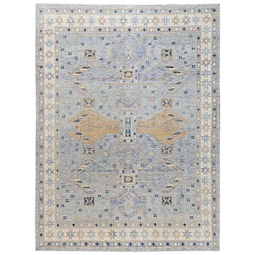 Misty Gray, Anatolian Village Design, Turkish Knot, Hand Knotted, Zero Pile, Sheared Low, 100% Wool, XL, Oversized, Oriental 