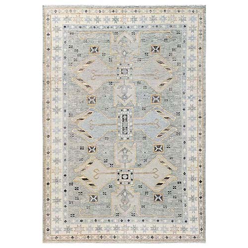 Misty Gray, Anatolian Village Design, Turkish Knot, Hand Knotted, Zero Pile, Sheared Low, 100% Wool, Oriental 