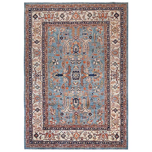 Beau Blue, Afghan Peshawar with Heriz All Over Design, Hand Knotted, Soft Wool, Densely Woven, Oriental 
