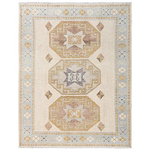 Lace White, Anatolian Village Design, Turkish Knot, Hand Knotted, Zero Pile, Sheared Low, 100% Wool, Oriental 