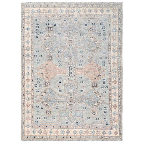 Beau Blue, Anatolian Village Design, Turkish Knot, Hand Knotted, 100% Wool, Zero Pile, Sheared Low, Oriental 