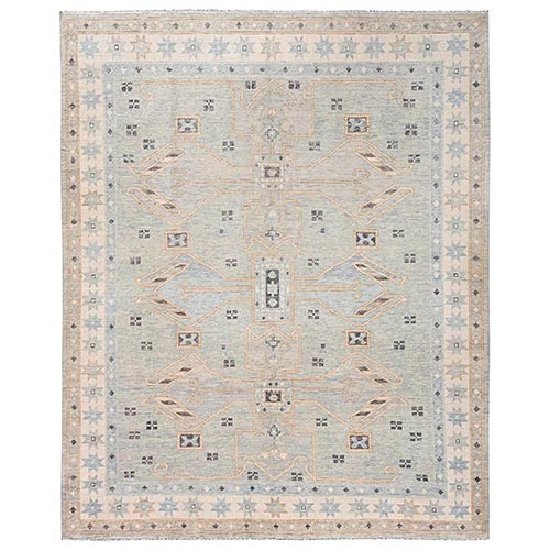 Misty Gray, Anatolian Village Design, Turkish Knot, Hand Knotted, Zero Pile, Sheared Low, 100% Wool, Oriental 