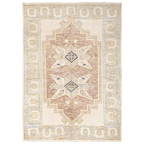 Beaver Brown, Anatolian Village Design, Turkish Knot, Hand Knotted, Zero Pile, Sheared Low, 100% Wool, Oriental 
