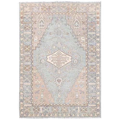 Misty Gray, Anatolian Village Design, Turkish Knot, Sheared Low, Hand Knotted, 100% Wool, Zero Pile, Oriental 