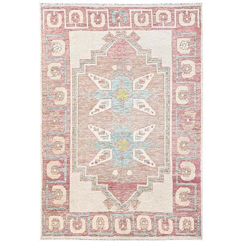 Irish Cream Brown, Anatolian Village Design, Turkish Knot, Sheared Low, Hand Knotted, 100% Wool, Zero Pile, Oriental 