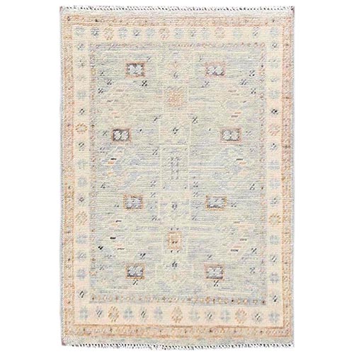 Misty Gray, Zero Pile, Anatolian Village Design, Turkish Knot, Sheared Low, Hand Knotted, 100% Wool, Mat, Sample, Oriental 