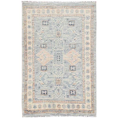 Misty Gray, Anatolian Village Design, Turkish Knot, Hand Knotted, Zero Pile, Sheared Low, 100% Wool, Sample, Mat, Oriental 