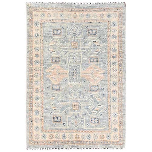 Misty Gray, Anatolian Village Design, Turkish Knot, Hand Knotted, Zero Pile, Sheared Low, 100% Wool, Sample, Mat, Oriental 