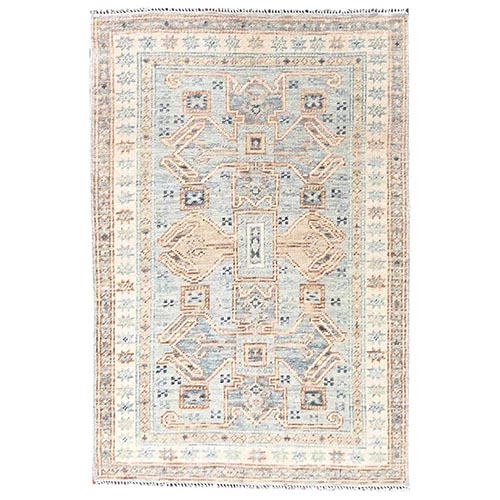 Misty Gray, Anatolian Village Design, Turkish Knot, Hand Knotted, Zero Pile, Sheared Low, 100% Wool, Oriental 