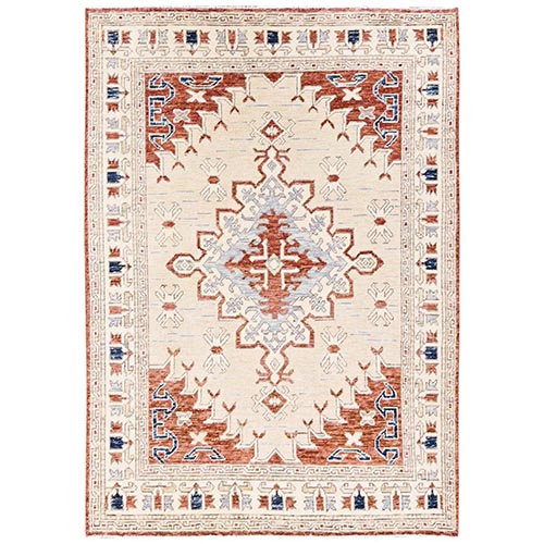 Lace White, Anatolian Village Design, Turkish Knot, Hand Knotted, Zero Pile, Sheared Low, 100% Wool, Oriental 