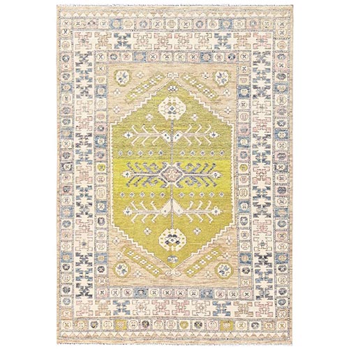 Sand Brown, Anatolian Village Design, Turkish Knot, Hand Knotted, Zero Pile, Sheared Low, 100% Wool, Oriental 