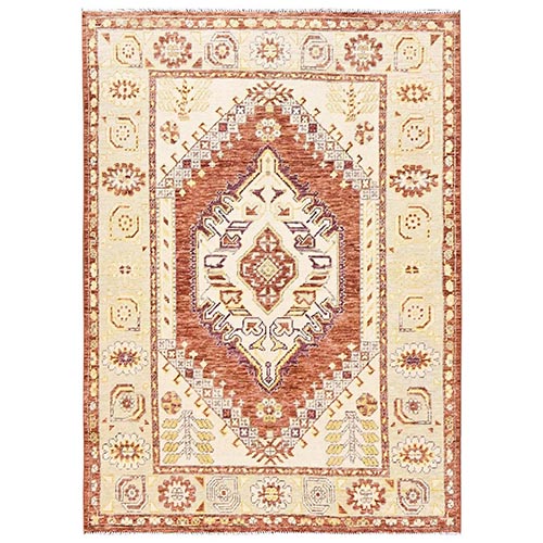 Pecan Brown, Anatolian Village Design, Turkish Knot, Hand Knotted, Zero Pile, Sheared Low, 100% Wool, Oriental 