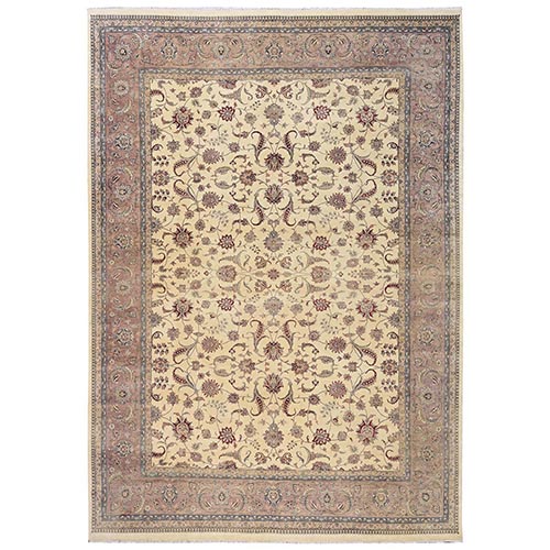 Beige, Hand-Knotted, Washed Pak Persian 16/18, All Over Floral Design, 250 KPSI, Organic Wool, XL, Oversized, Oriental 